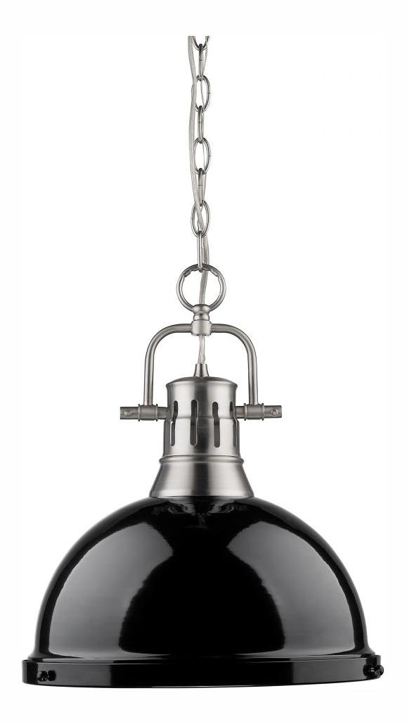 1 Light Pendant With Black Shades And Pewter Finish