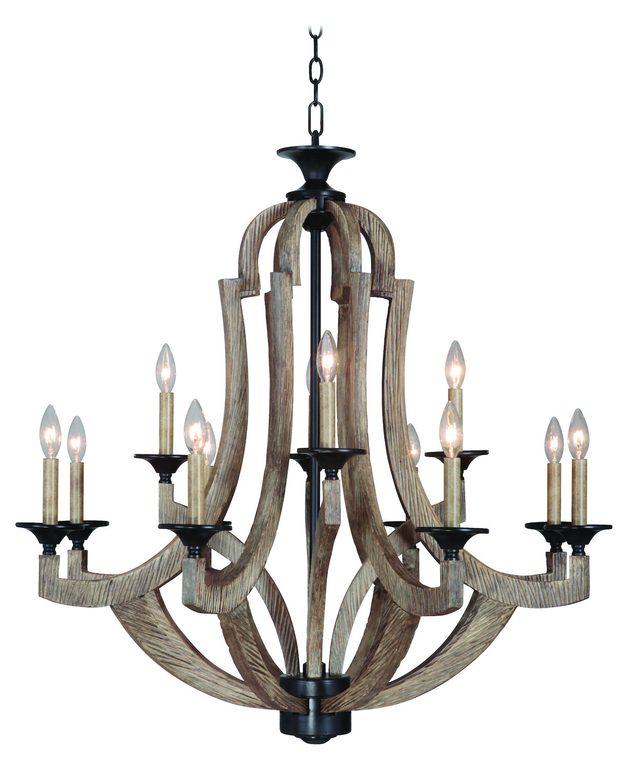 12 Light Chandelier in Weathered Pine/Bronze by Craftmade