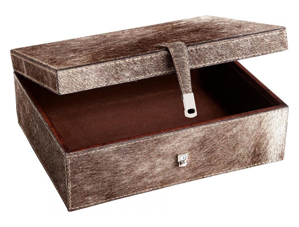 Grey  4.25 Inch Tall Wood and Leather Container Made in India by Cyan Designs