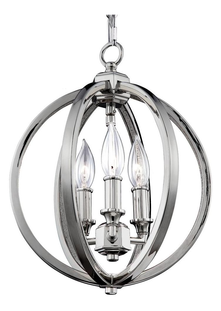 3-Light Crystal Inlay Globe Pendant Polished Nickle by VC Studio Collection