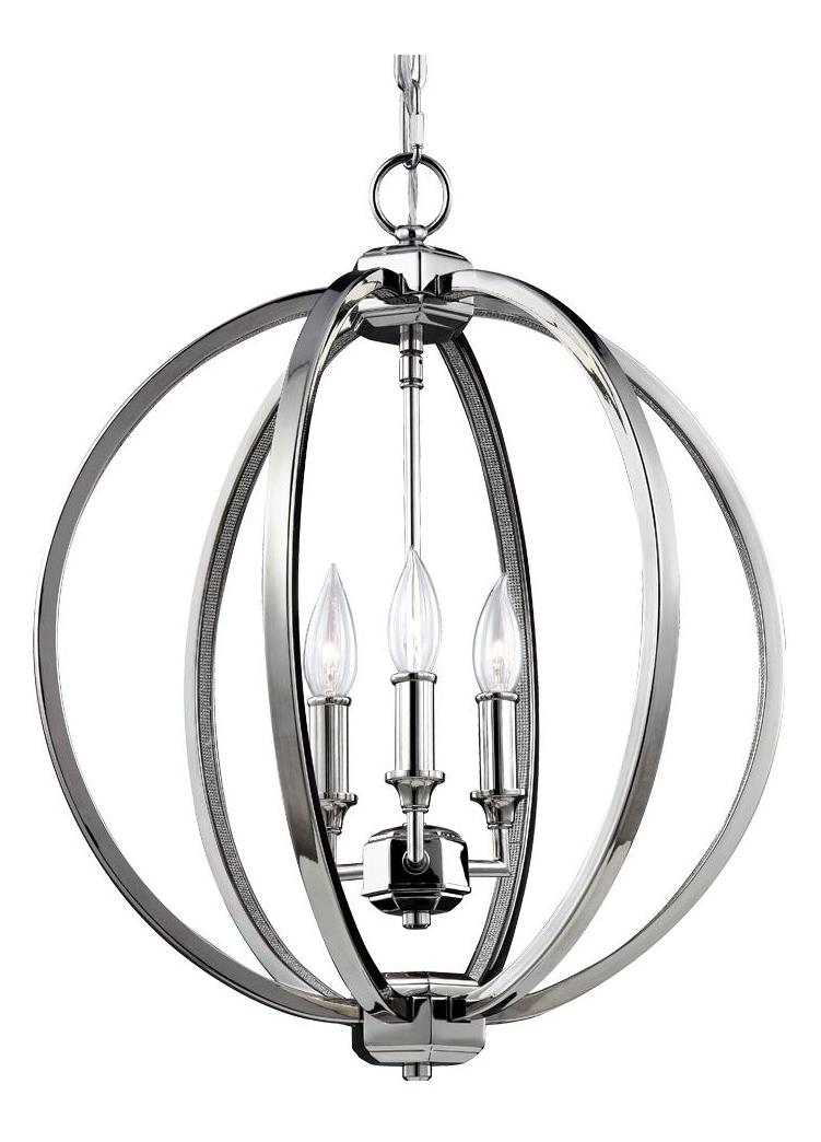 3 - Light Crystal Inlay Globe Pendant Polished Nickel W/Crystal Inlay by VC Studio Collection