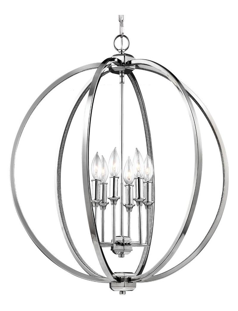 6 - Light Crystal Inlay Globe Pendant Polished Nickel W/Crystal Inlay by VC Studio Collection