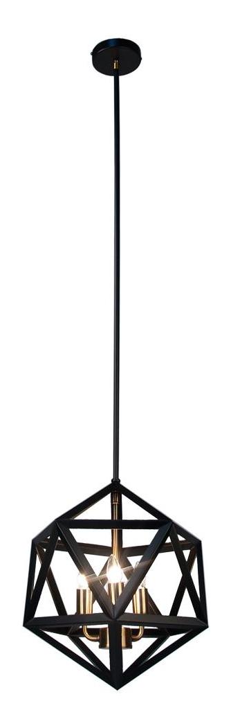 3 Light Pendant With Matte Black Finish And Brass Accents by Dainolite