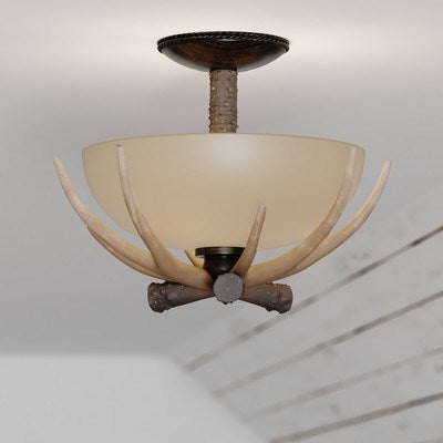 12-in Antler Semi Flush Ceiling Light Black Walnut
