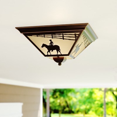 14-in Horse Outdoor Flush Mount Ceiling Light Burnished Bronze