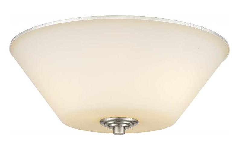 Brushed Nickel  3 Light Flush Mount Ceiling Fixture with White Glass Shade by Z-Lite