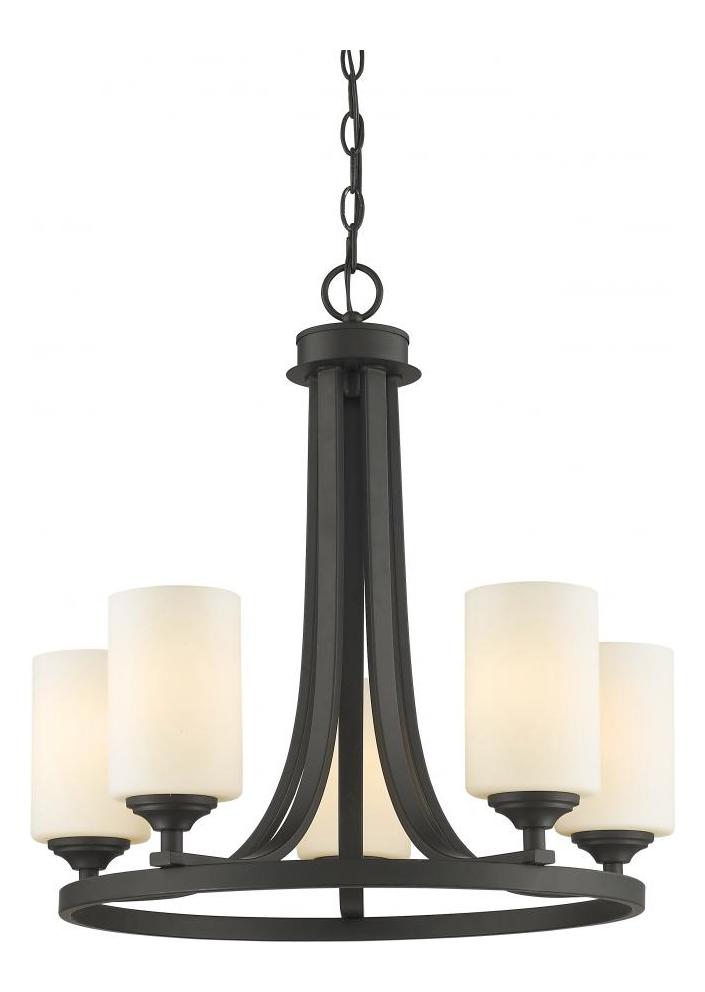Bronze  5 Light Chandelier with Matte Opal Glass Shade by Z-Lite