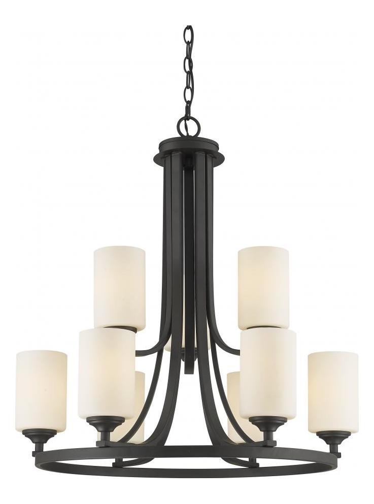 Bronze  9 Light Chandelier with Matte Opal Glass Shade by Z-Lite