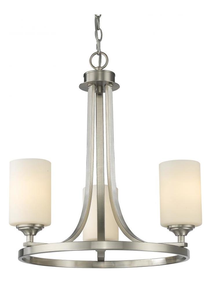 Brushed Nickel  3 Light Chandelier with Matte Opal Glass Shade by Z-Lite