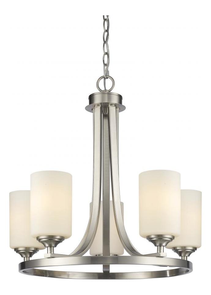 Brushed Nickel  5 Light Chandelier with Matte Opal Glass Shade by Z-Lite