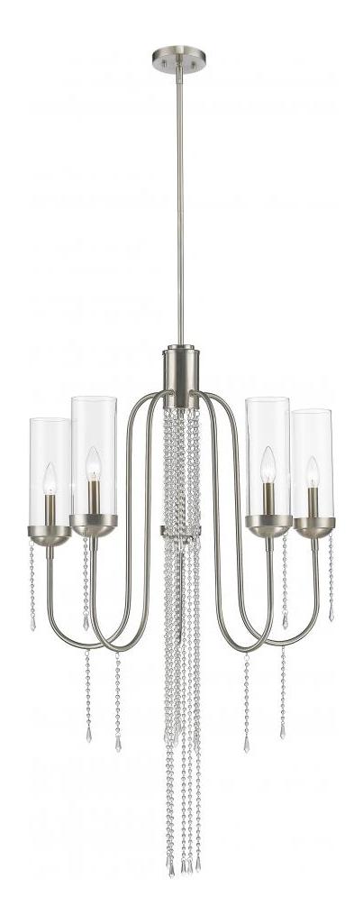 Brushed Nickel  5 Light Chandelier with Clear Glass Shade by Z-Lite