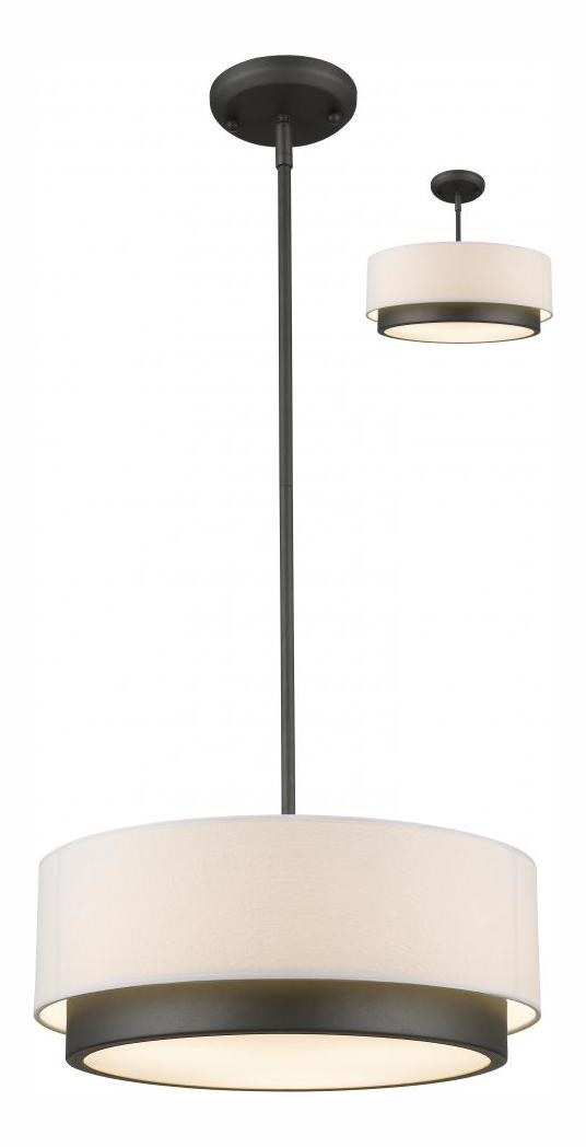 Factory Bronze  3 Light Pendant with White Fabric Shade by Z-Lite