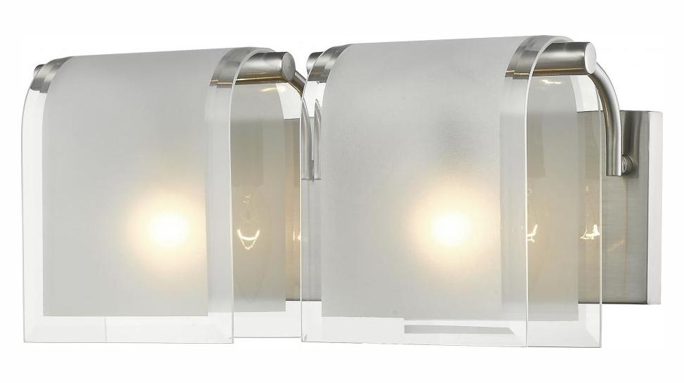 Nickel  2 Light Vanity Light with Clear Beveled and Frosted Glass Shade by Z-Lite