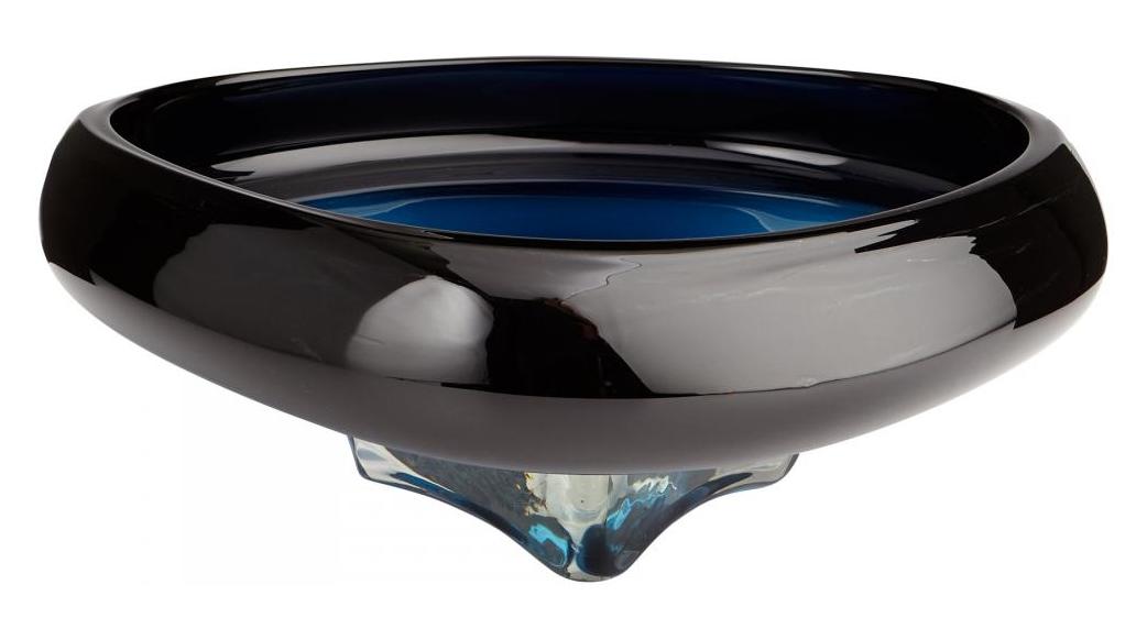 Blue  17.5 Inch Wide Glass Decorative Bowl by Cyan Designs