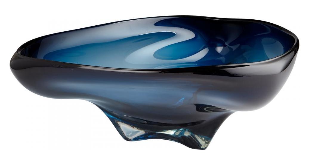 Blue  22.25 Inch Wide Glass Decorative Bowl by Cyan Designs