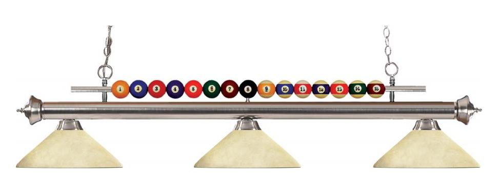 Brushed Nickel  3 Light Billiard Chandelier with Cream Glass Shades by Z-Lite