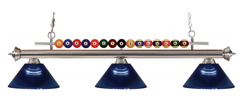 Brushed Nickel  3 Light Billiard Chandelier with Blue Acrylic Shades by Z-Lite