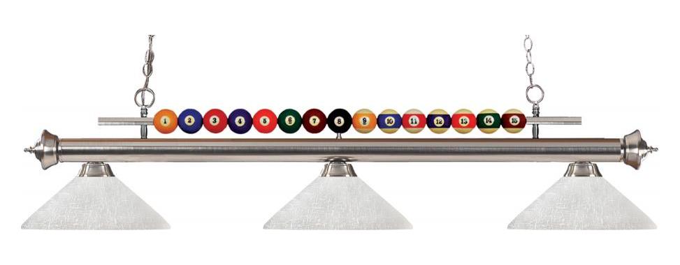 Brushed Nickel  3 Light Billiard Chandelier with White Glass Shades by Z-Lite