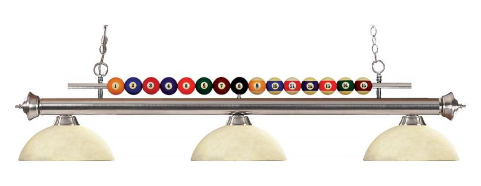 Brushed Nickel  3 Light Billiard Chandelier with Cream Glass Shades by Z-Lite