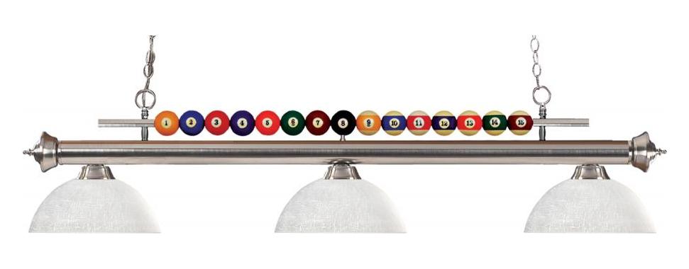 Brushed Nickel  3 Light Billiard Chandelier with White Glass Shades by Z-Lite