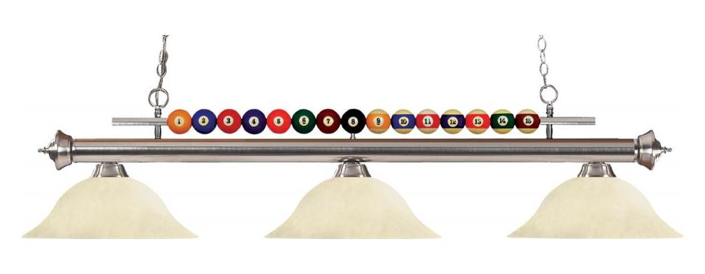 Brushed Nickel  3 Light Billiard Chandelier with Cream Glass Shades by Z-Lite