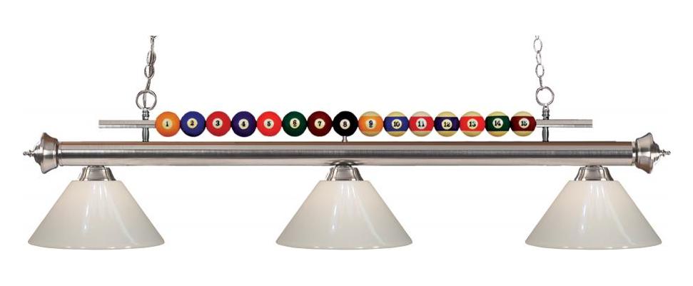 Brushed Nickel  3 Light Billiard Chandelier with White Acrylic Shades by Z-Lite