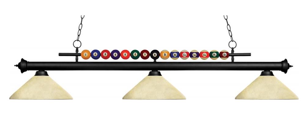 Matte Black  3 Light Billiard Chandelier with Cream Glass Shades by Z-Lite