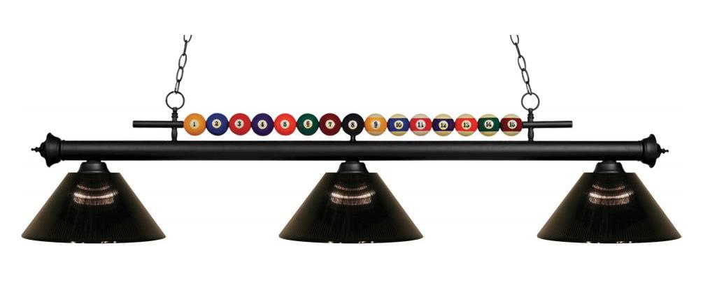 Matte Black  3 Light Billiard Chandelier with Grey Acrylic Shades by Z-Lite