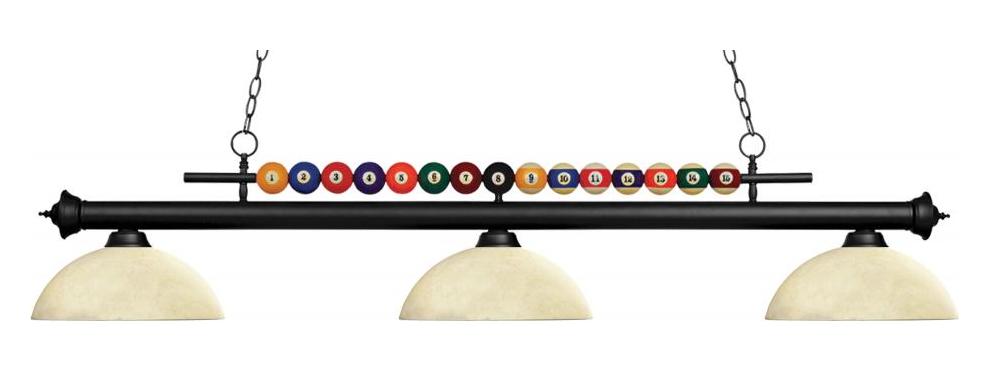 Matte Black  3 Light Billiard Chandelier with Cream Glass Shades by Z-Lite