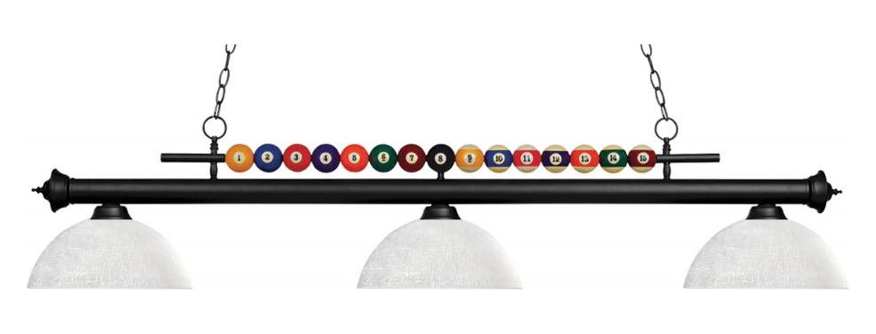 Matte Black  3 Light Billiard Chandelier with White Glass Shades by Z-Lite