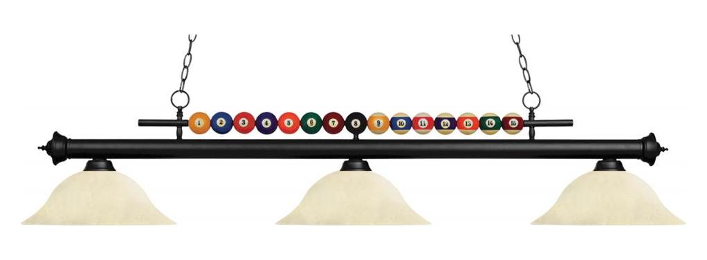 Matte Black  3 Light Billiard Chandelier with Cream Glass Shades by Z-Lite