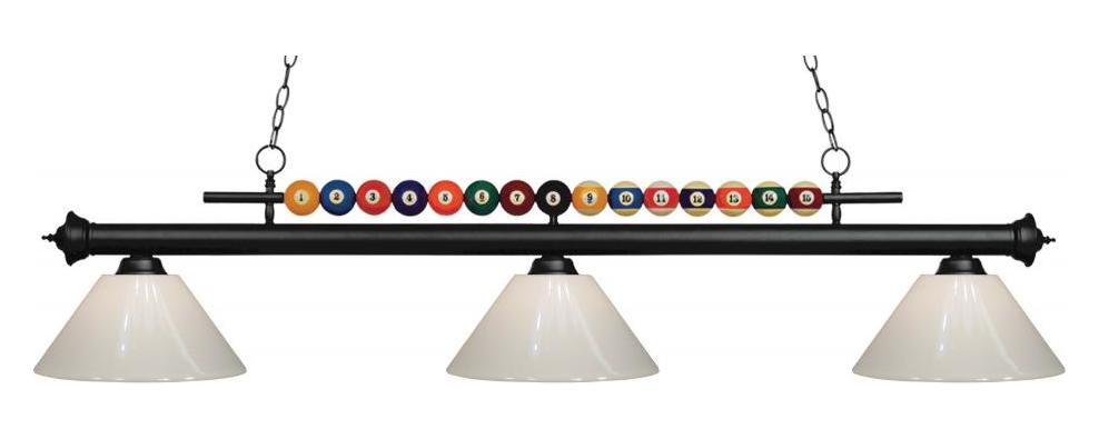 Matte Black  3 Light Billiard Chandelier with White Acrylic Shades by Z-Lite