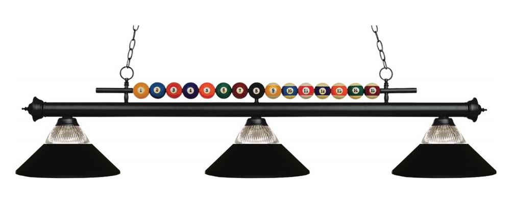 Black  3 Light Billiard Chandelier with Clear Glass and Black Metal Shades by Z-Lite