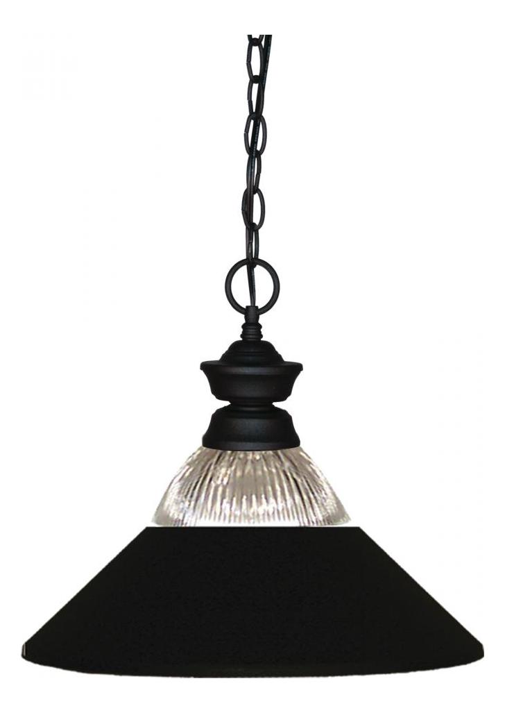 Matte Black  1 Light Pendant with Ribbed Glass and Metal Shade by Z-Lite