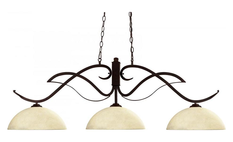 Bronze  3 Light Billiard / Island Chandelier with Glass White Shades by Z-Lite