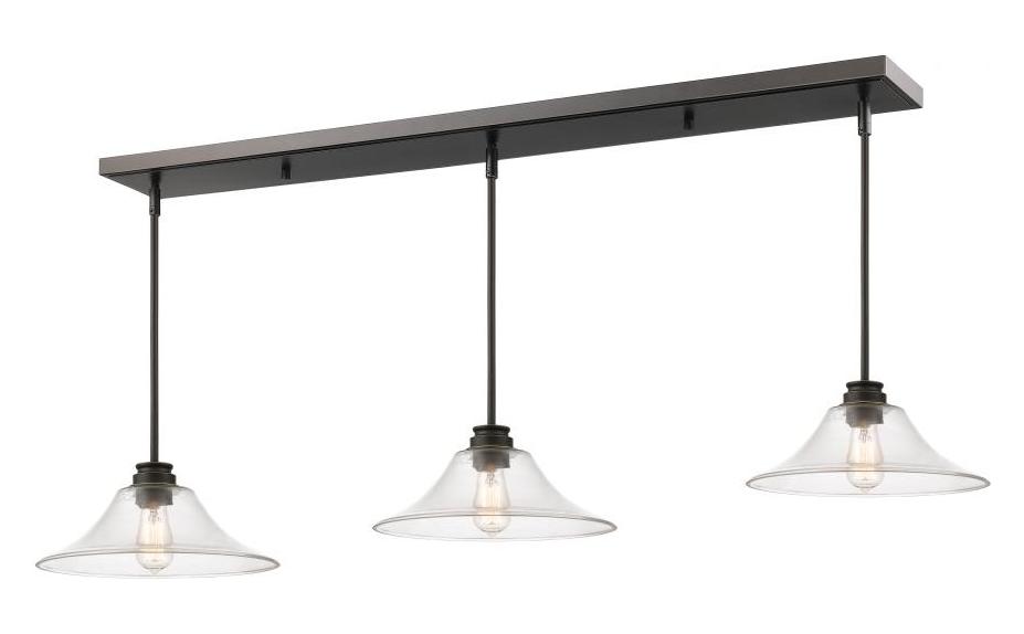 Olde Bronze  3 Light Linear Pendant with Clear Glass Shades by Z-Lite