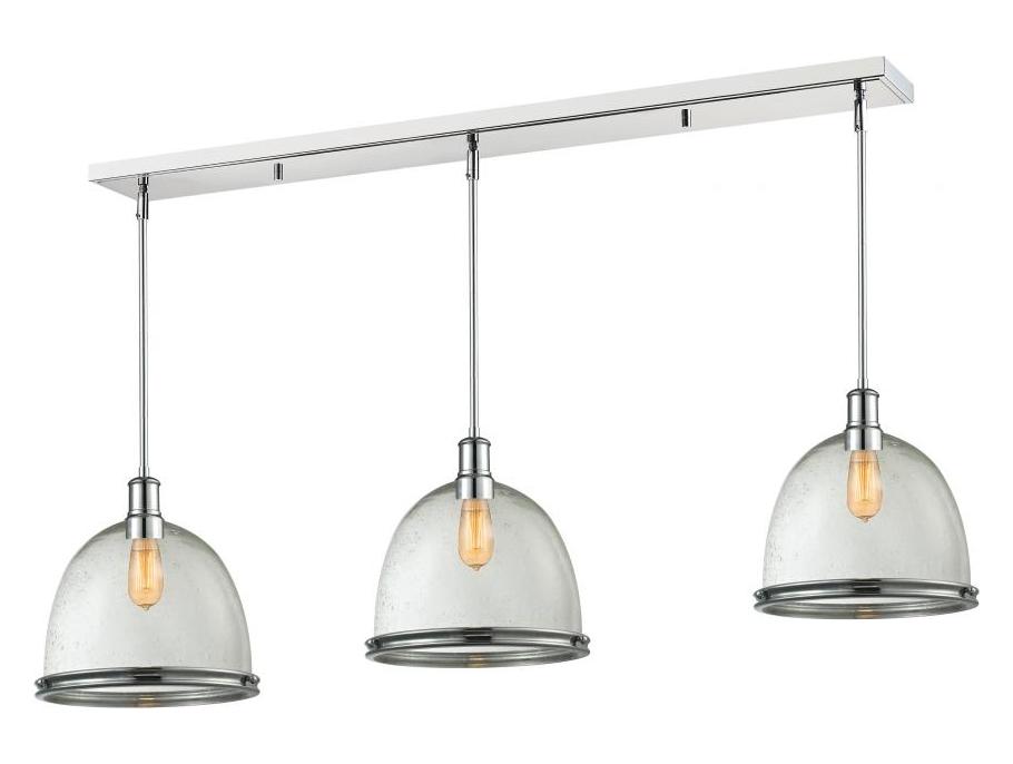 Chrome  3 Light Linear Pendant with Seedy Clear Glass Shades by Z-Lite