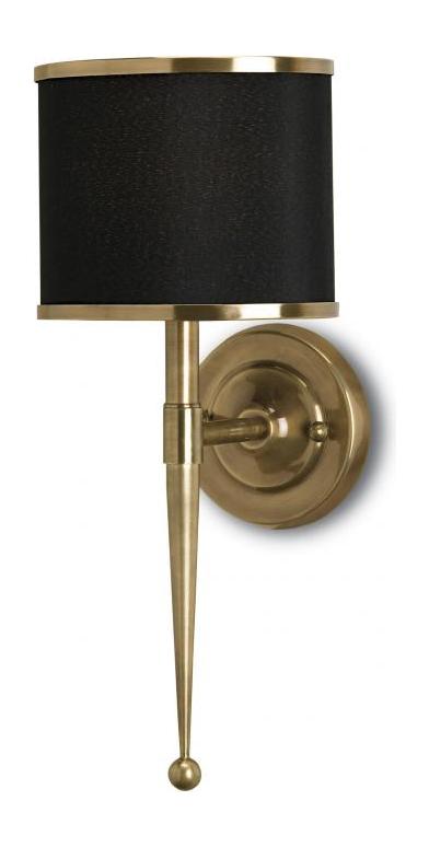 Brass  19in.H 1 Light Wall Sconce with Black and Brass Oval Shade by Currey