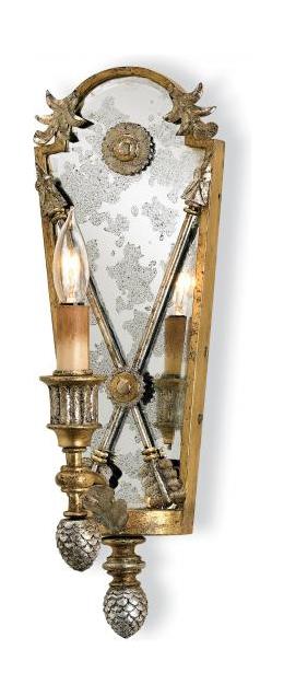 Gold Leaf/Majestic Silver Leaf Napoli Wall Sconce with Customizable Shades by Currey