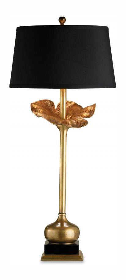 Antique Brass  Table Lamp with Black Shantung Shades by Currey