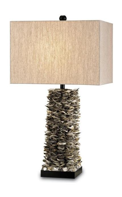Satin Black  1 Light Shell Table Lamp With Natural Linen Shade by Currey