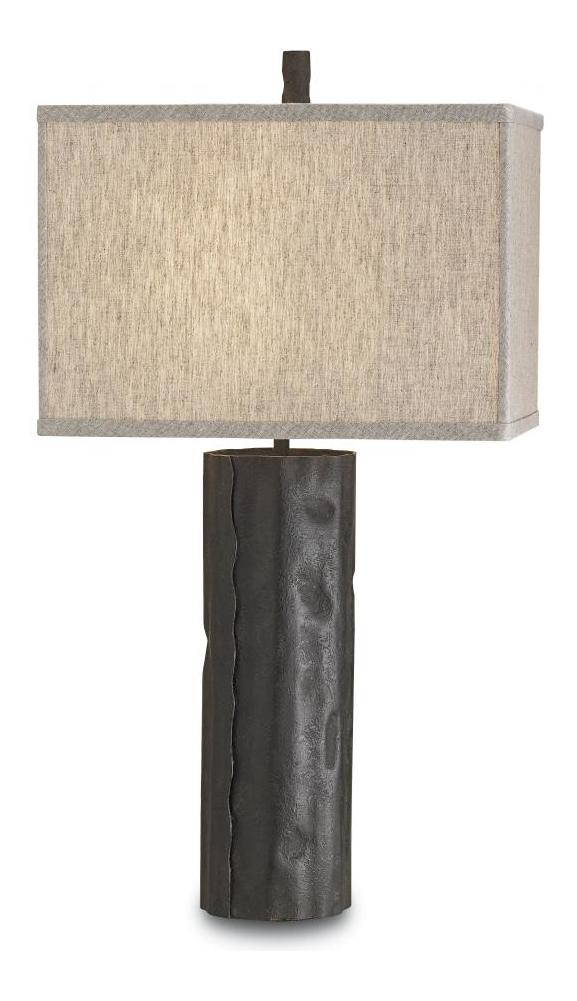Mole Black  1 Light Wrought Iron Table Lamp with Oatmeal Linen Shade by Currey