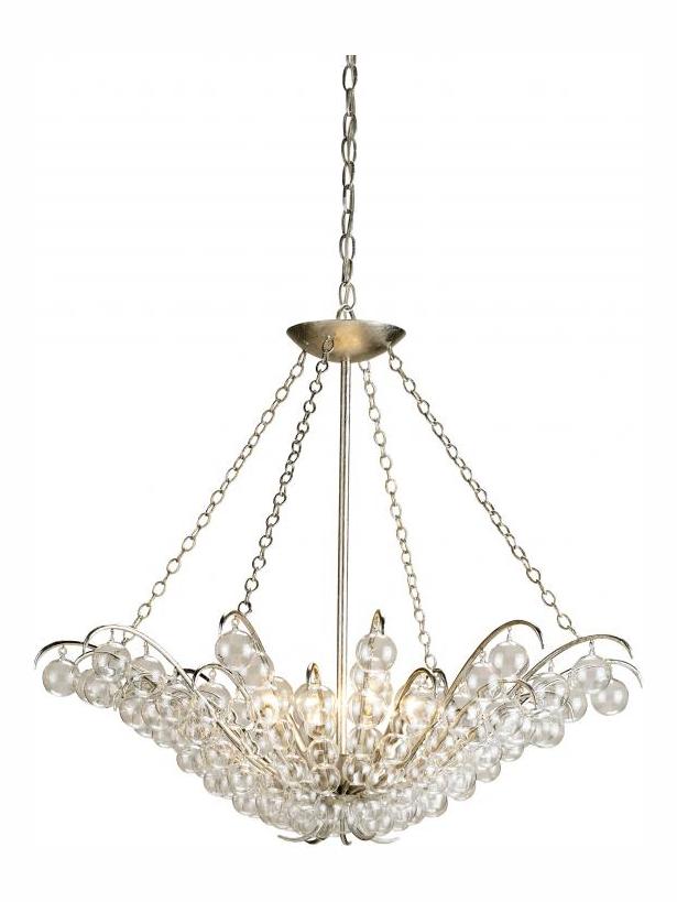Contemporary Silver Leaf  Four Light Glass Bauble Chandelier by Currey