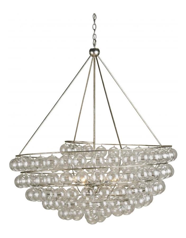 Contemporary Silver Leaf  52in.H Round 4 Light Chandelier by Currey