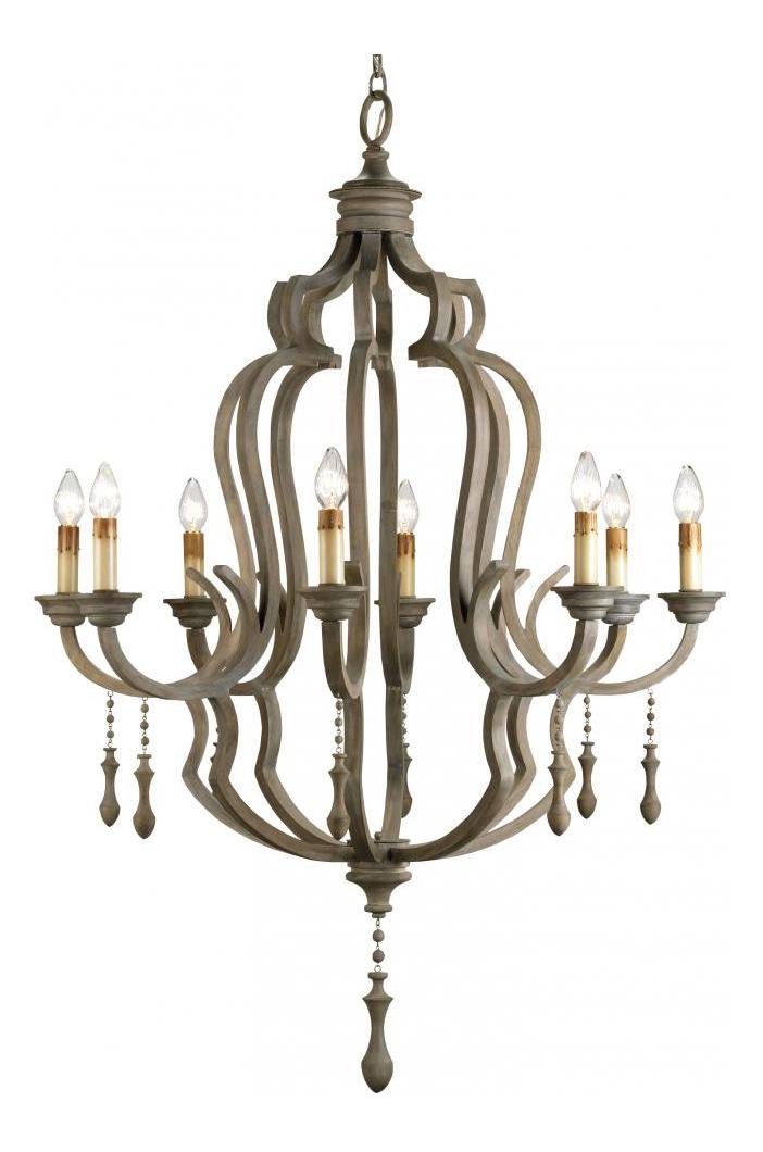 Washed Gray  59in.H 8 Light Chandelier with Optional Customizable Shades by Currey