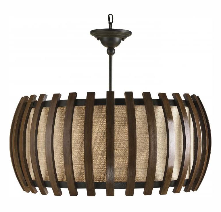 Polished Fruitwood  1 Light Pendant In Old Iron / Polished Fruitwood Finish by Currey