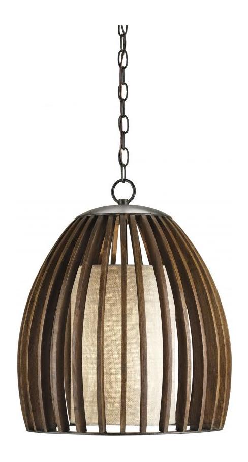 Polished Fruitwood  1 Light Pendant In Old Iron Polished Fruitwood Finish by Currey