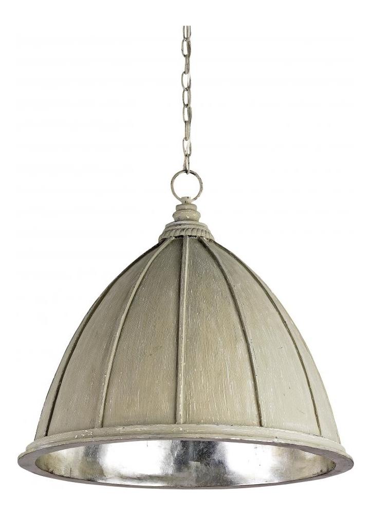 Silver Leaf  1 Light Wrought Iron Pendant With Black Metal Shade by Currey