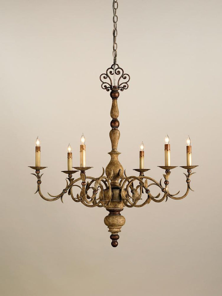 Contemporary Gold Leaf / Seaglass  3 Light 19in. Wide Chandelier by Currey