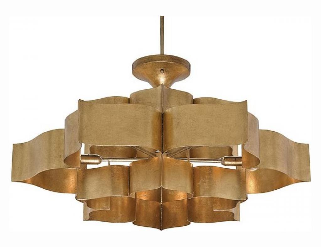 Antique Gold Leaf  Lotus 6 Light Full Sized Pendant by Currey